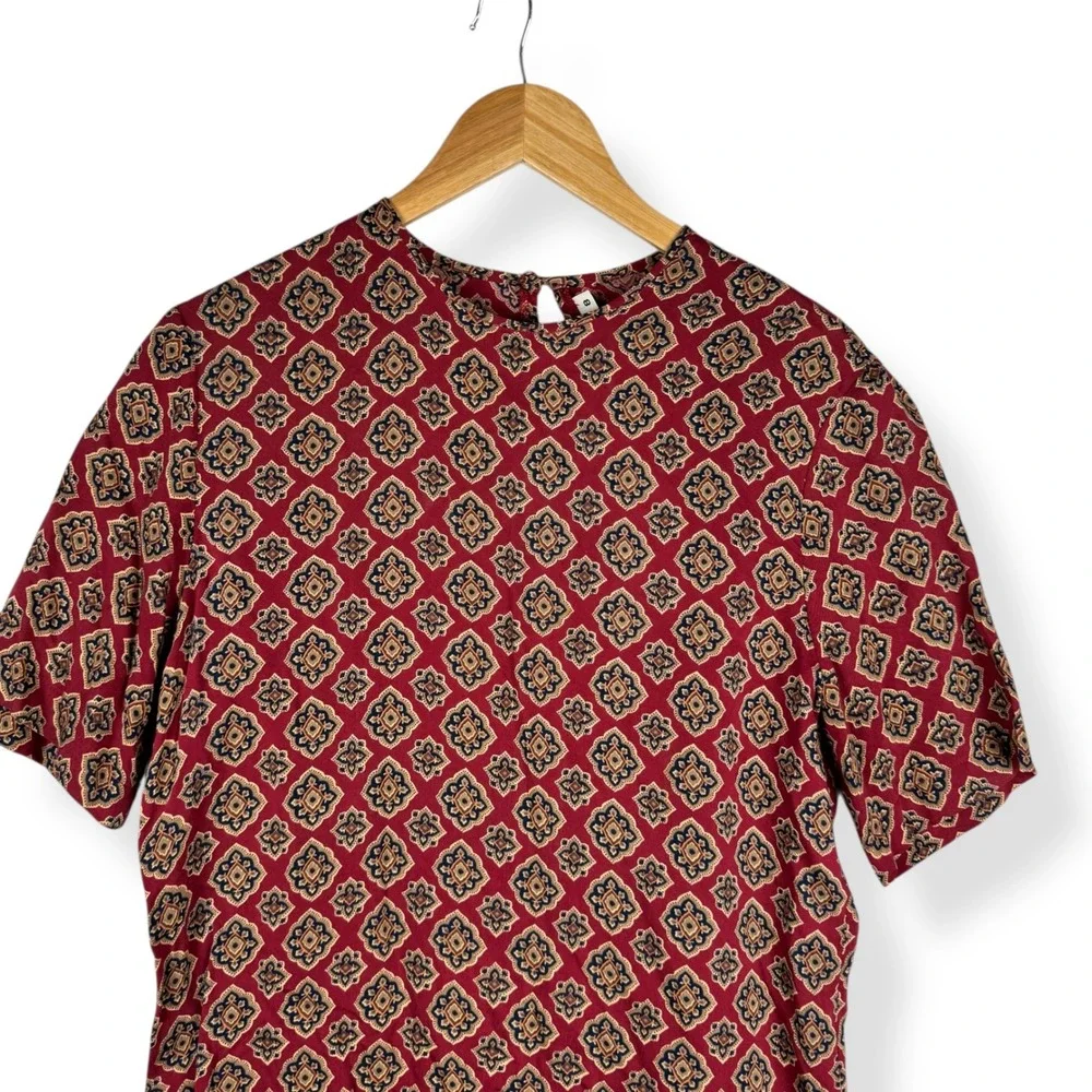 JH Collectibles Vintage 90s Top Womens Size 8 Rayon Union Made in USA Tile Print
